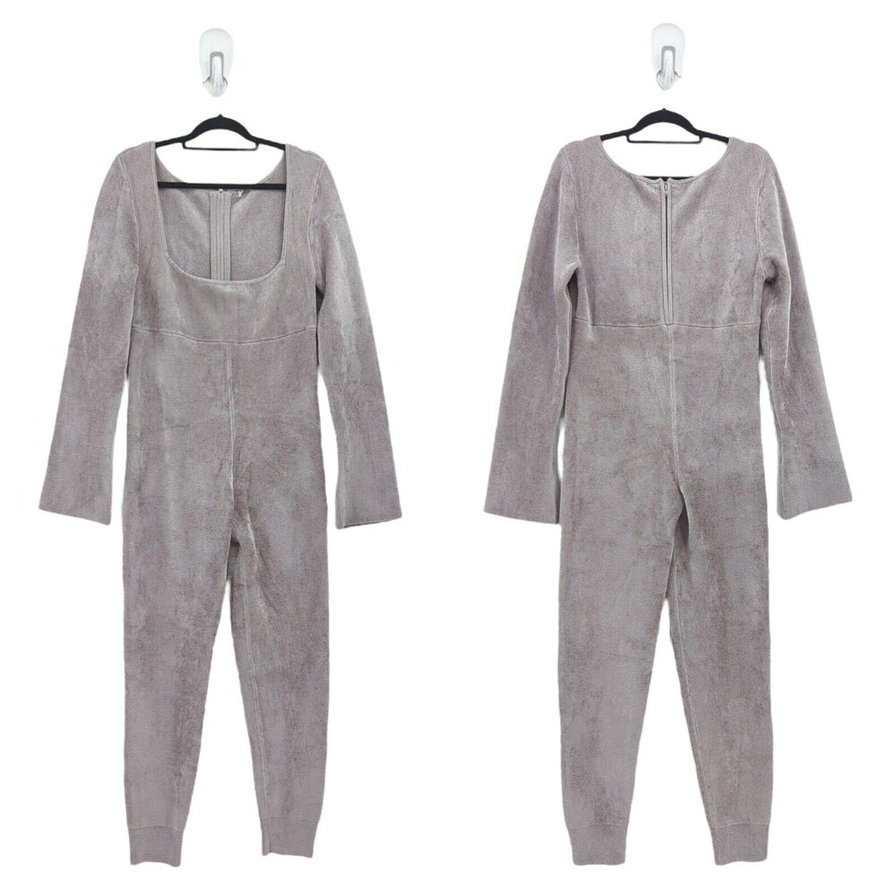 House Of CB Women L Plus Isis Jumpsuit Taupe Gray Flared Sleeve Chenille Square
